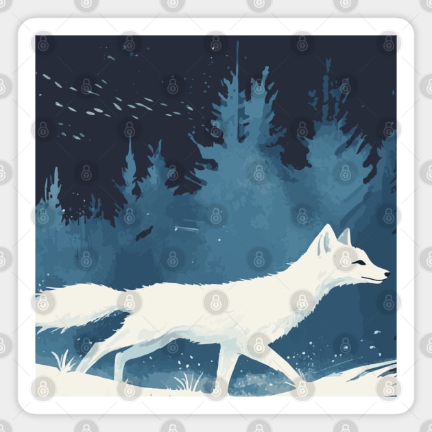 Arctic Fox - Monochromatic Winter Magnet by TuncGK